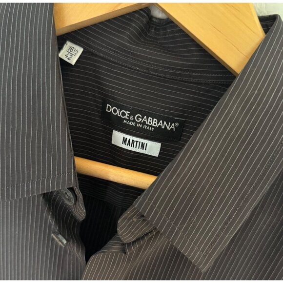 16.5/42 Dolce & Gabbana Mens Black pin stripe Button-Up Dress Shirt Martini Fit - Picture 3 of 7